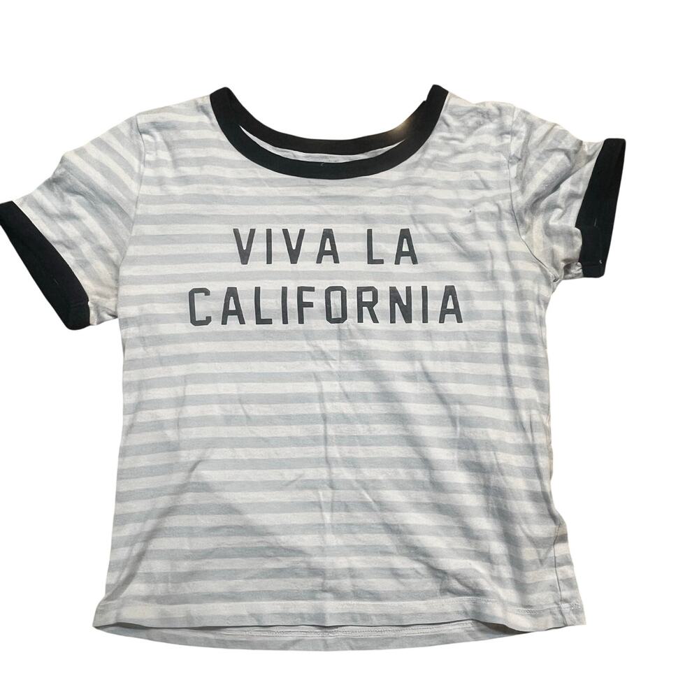 Hollister Viva La California Ringer Womens M Blue Stripe Short Sleeve Baby Tee‎